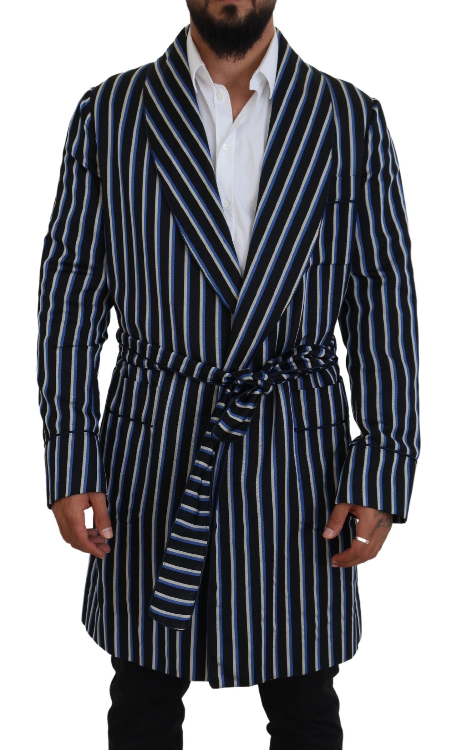 Dolce & Gabbana Black Blue Martini Printed Lining Robe Dolce & Gabbana