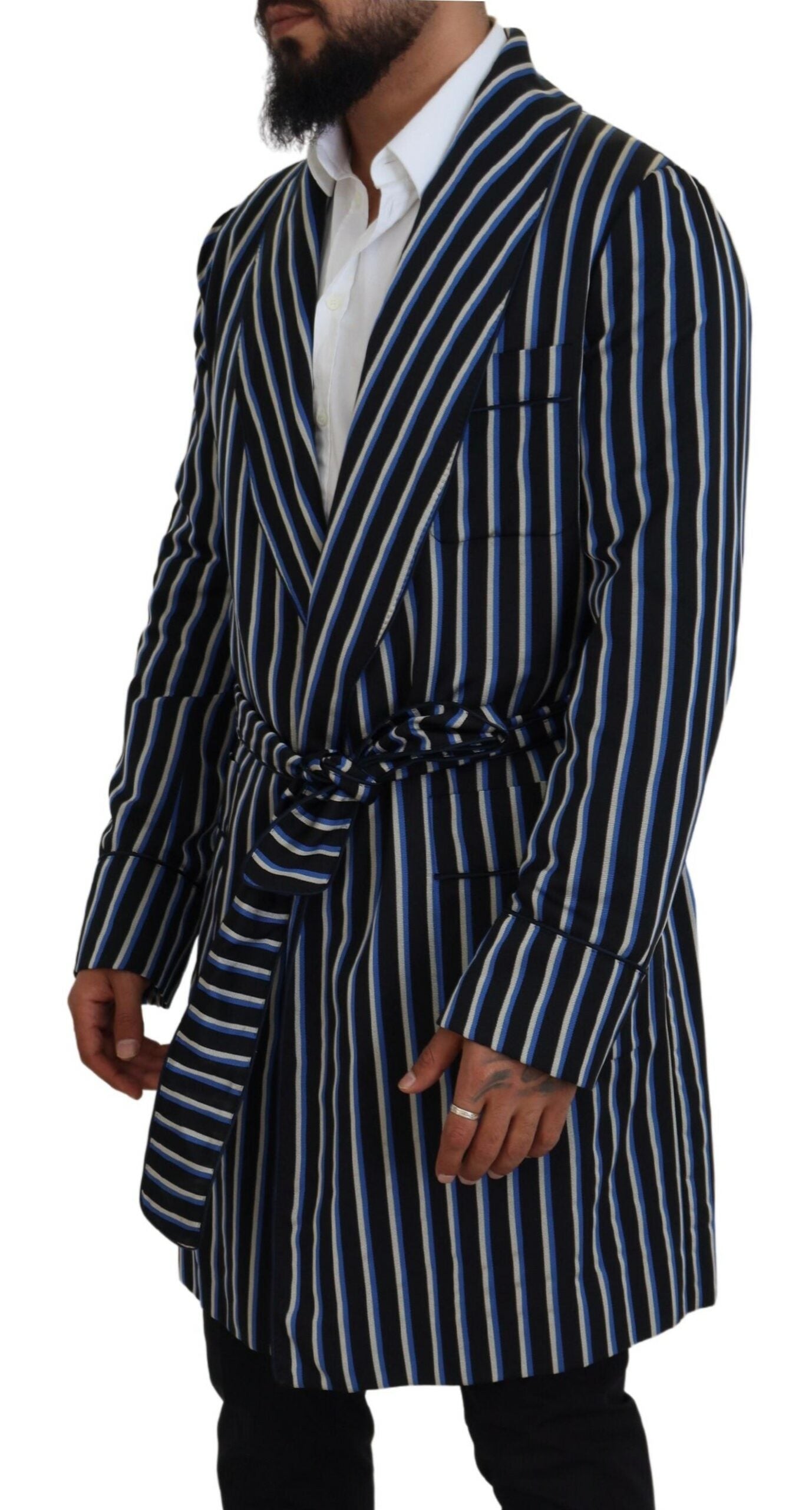 Dolce & Gabbana Black Blue Martini Printed Lining Robe Dolce & Gabbana