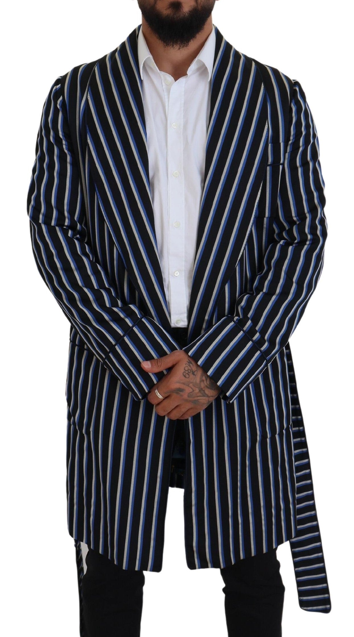 Dolce & Gabbana Black Blue Martini Printed Lining Robe Dolce & Gabbana