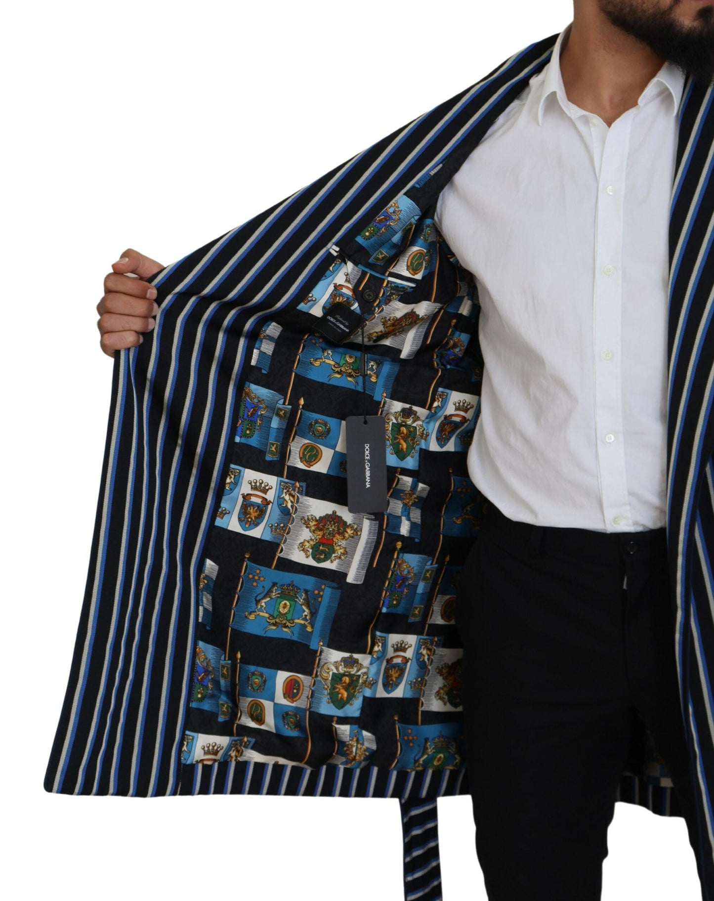 Dolce & Gabbana Black Blue Martini Printed Lining Robe Dolce & Gabbana