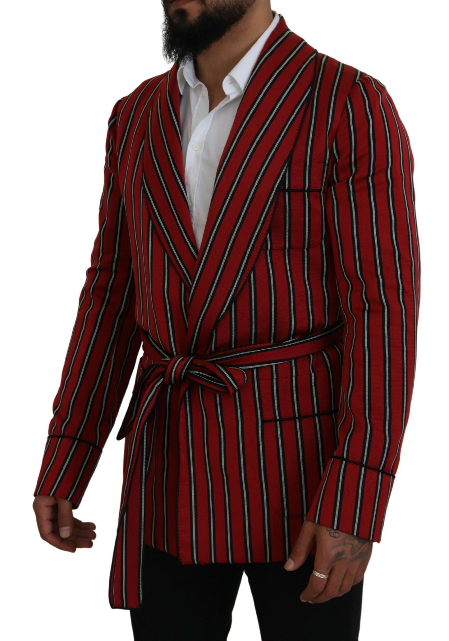 Dolce & Gabbana Red Striped Martini Printed Lining Robe Dolce & Gabbana