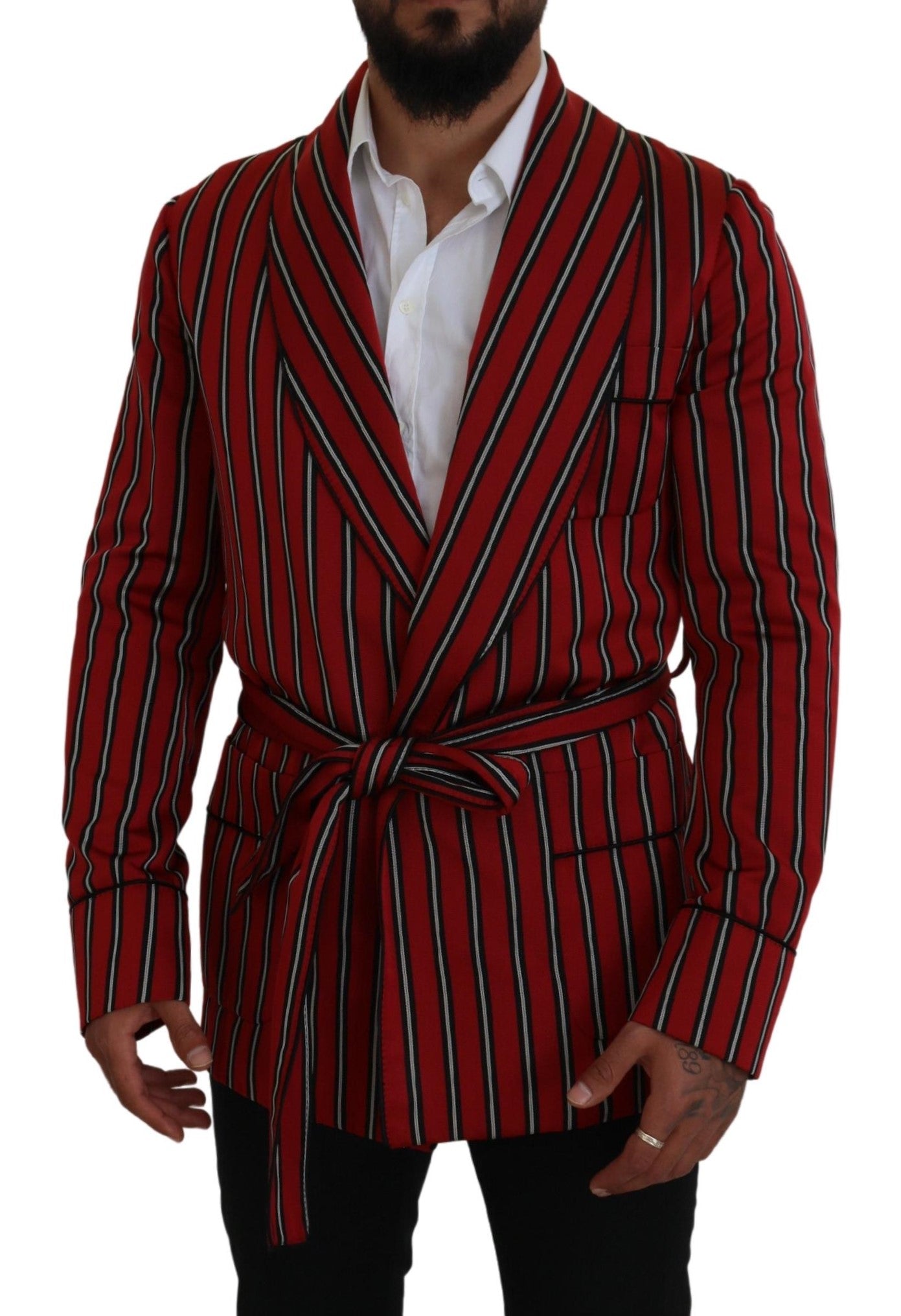 Dolce & Gabbana Red Striped Martini Printed Lining Robe Dolce & Gabbana