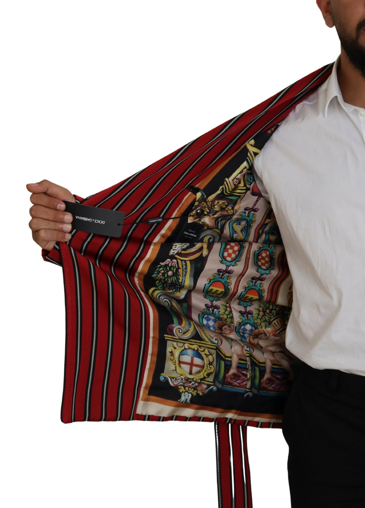 Dolce & Gabbana Red Striped Martini Printed Lining Robe Dolce & Gabbana