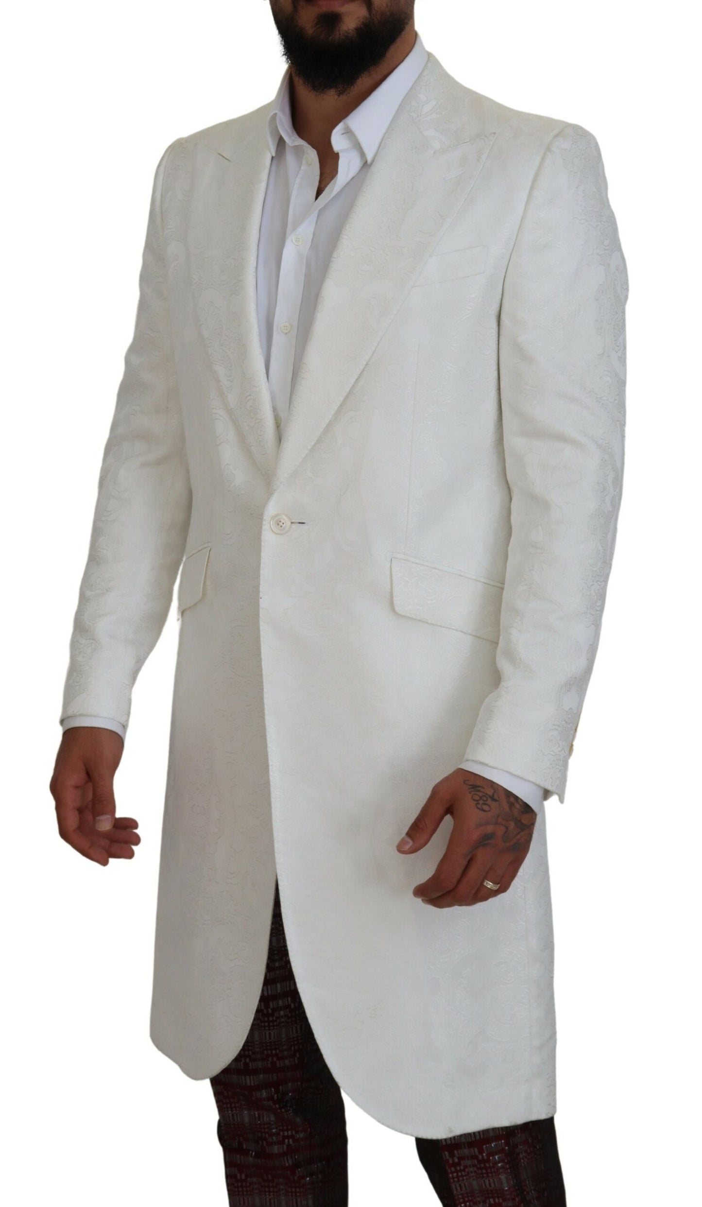 Dolce & Gabbana White Floral Brocade Trench Coat Jacket Dolce & Gabbana