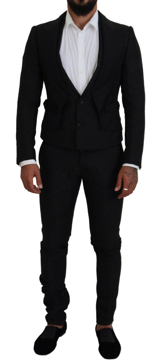 Dolce & Gabbana Black Polyester Men 2 Piece MARTINI Suit Dolce & Gabbana