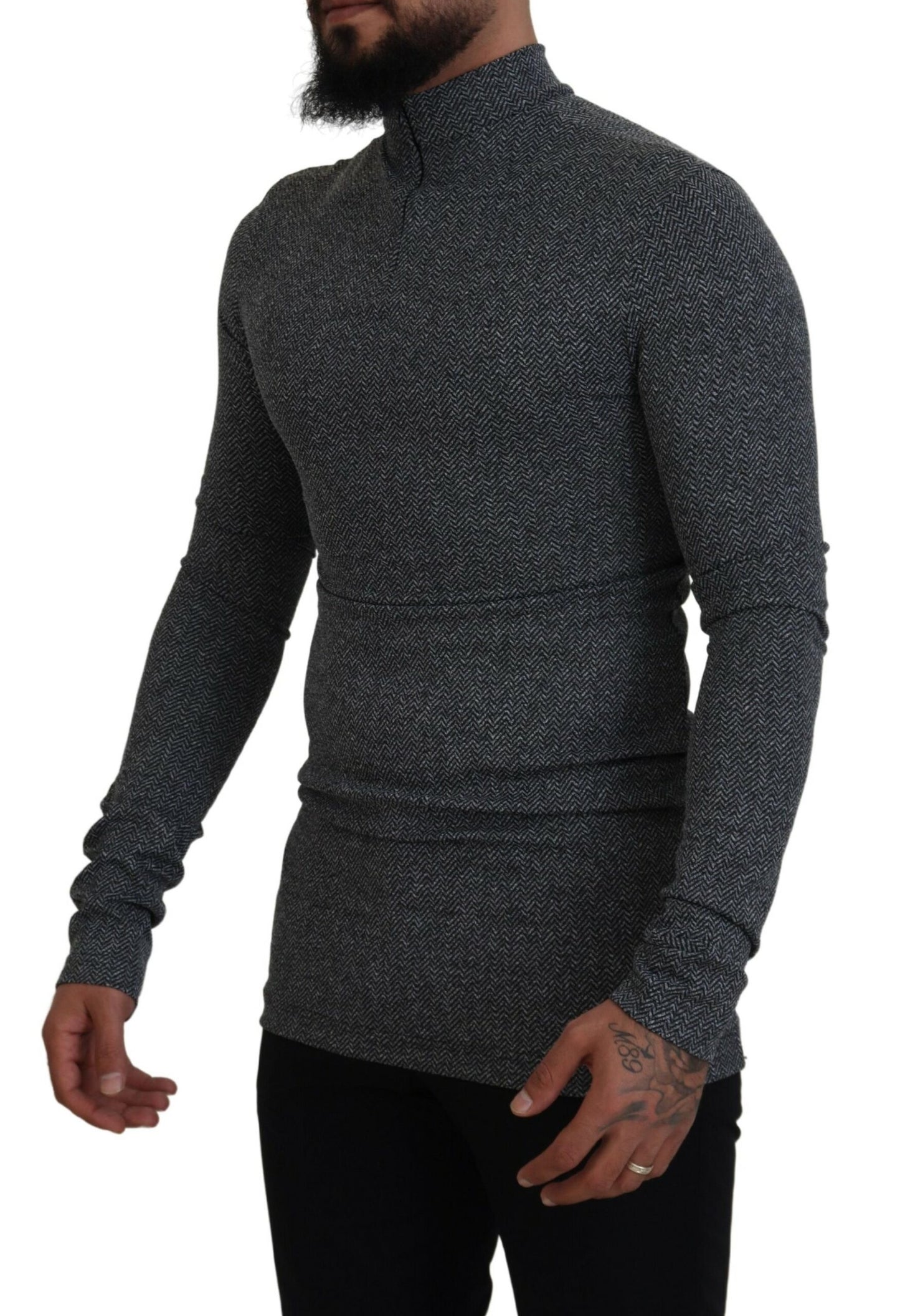 Dolce & Gabbana Dark Gray Nylon Turtleneck Pullover Sweater Dolce & Gabbana