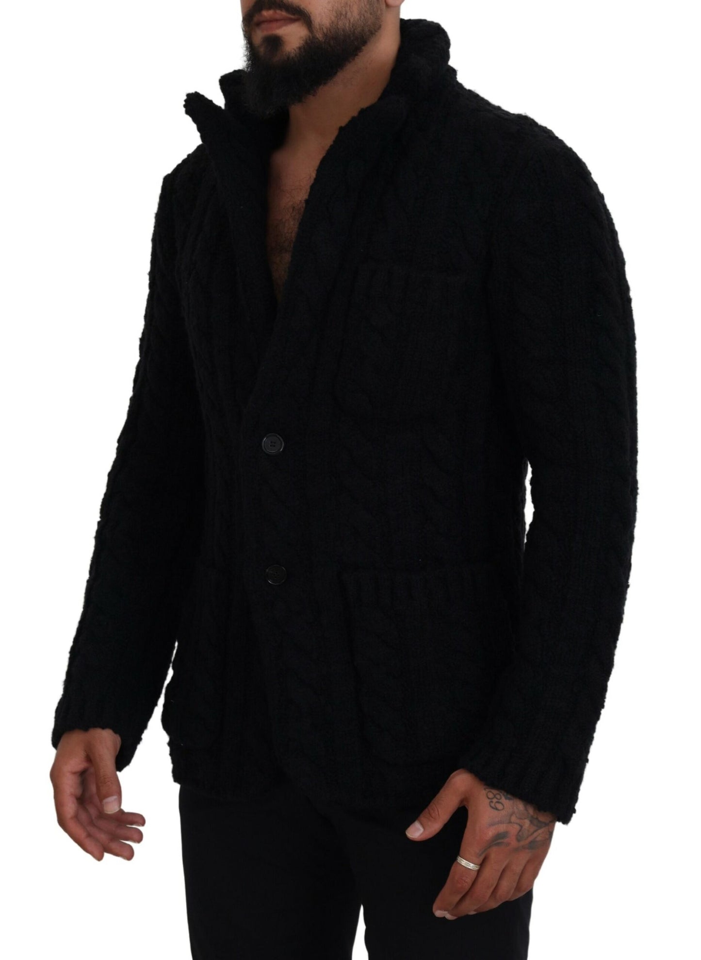 Dolce & Gabbana Black Wool Knit Button Cardigan Sweater Dolce & Gabbana