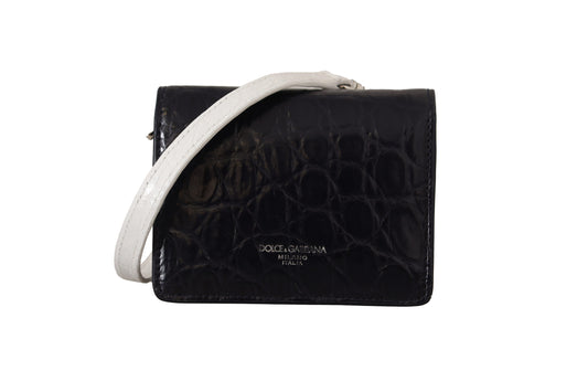 Dolce & Gabbana Blue White Caiman Leather Strap Card Holder Wallet Dolce & Gabbana