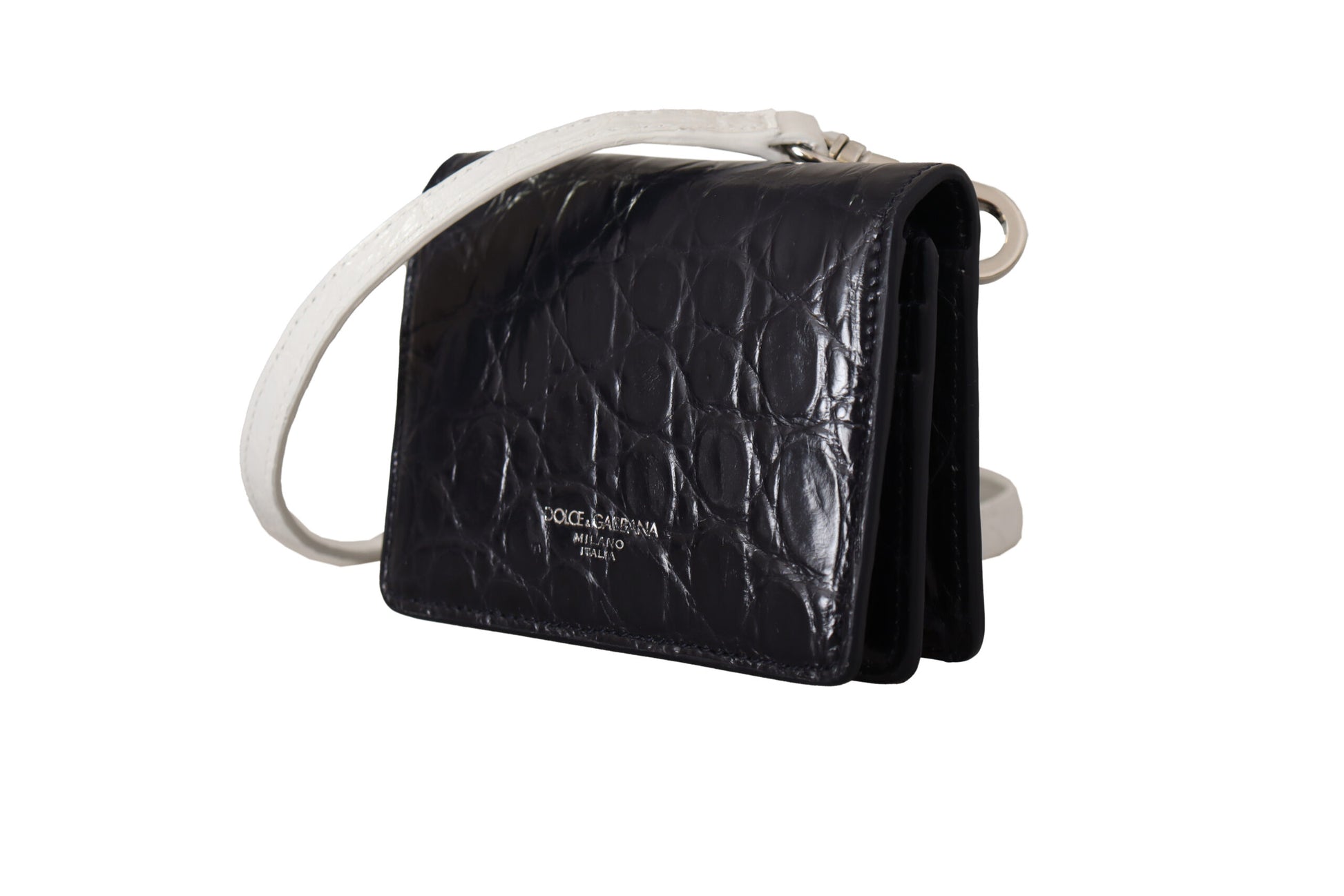 Dolce & Gabbana Blue White Caiman Leather Strap Card Holder Wallet Dolce & Gabbana