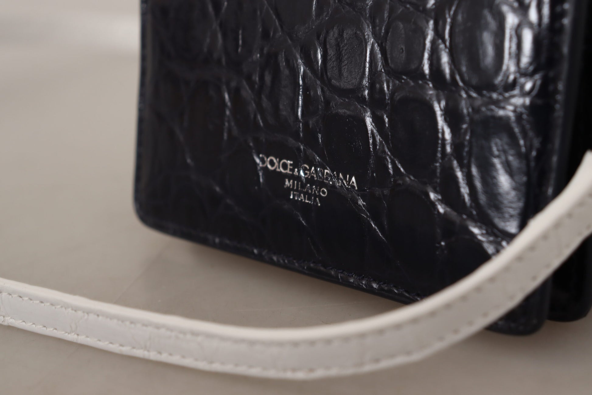 Dolce & Gabbana Blue White Caiman Leather Strap Card Holder Wallet Dolce & Gabbana