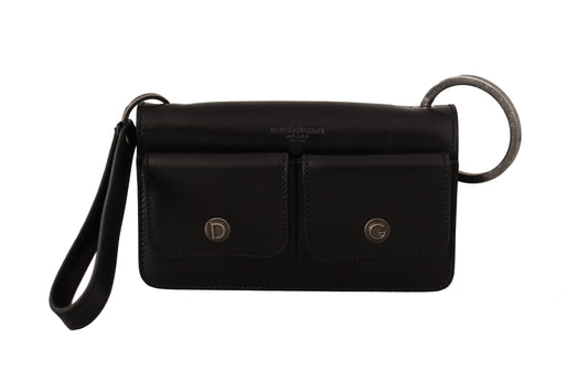 Dolce & Gabbana Black Leather Wristlet Mini Bag Card Bill Wallet Dolce & Gabbana