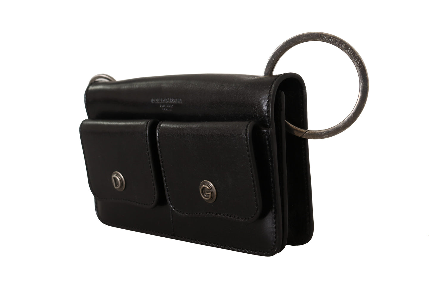Dolce & Gabbana Black Leather Wristlet Mini Bag Card Bill Wallet Dolce & Gabbana