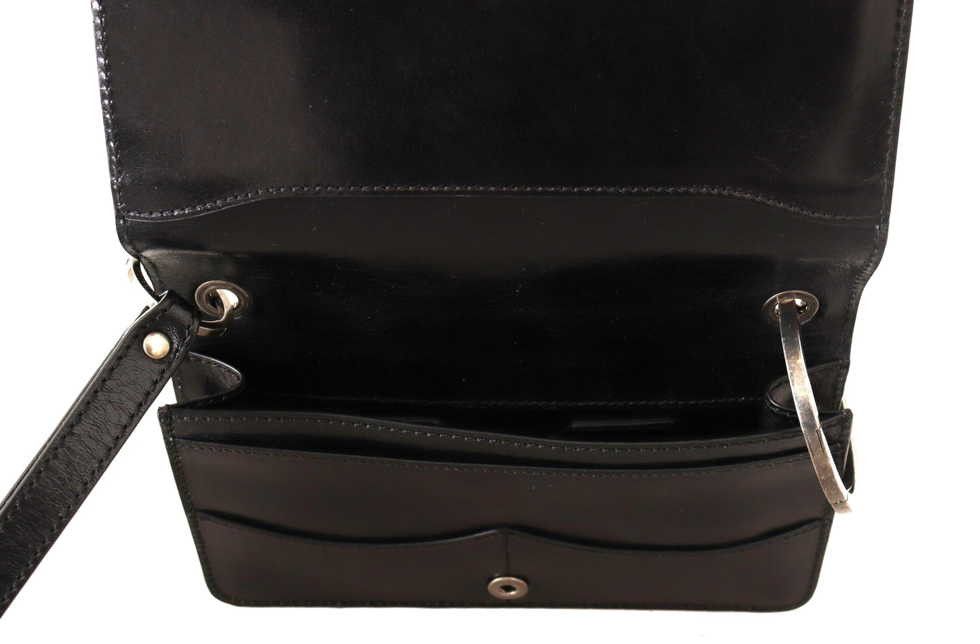 Dolce & Gabbana Black Leather Wristlet Mini Bag Card Bill Wallet Dolce & Gabbana