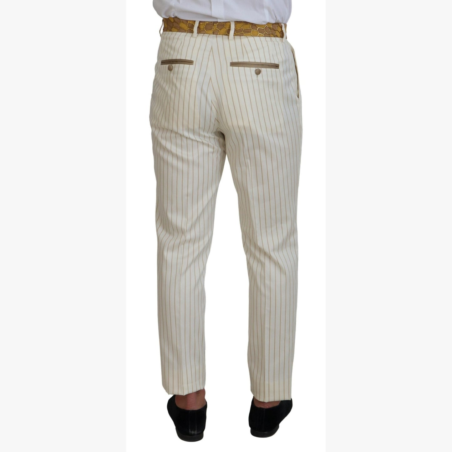 Dolce & Gabbana Off White Gold Striped Tuxedo Slim Fit Suit