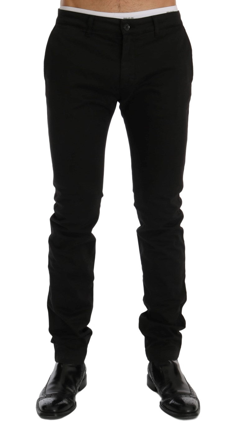 GF Ferre Black Cotton Stretch Chinos Pants GF Ferre