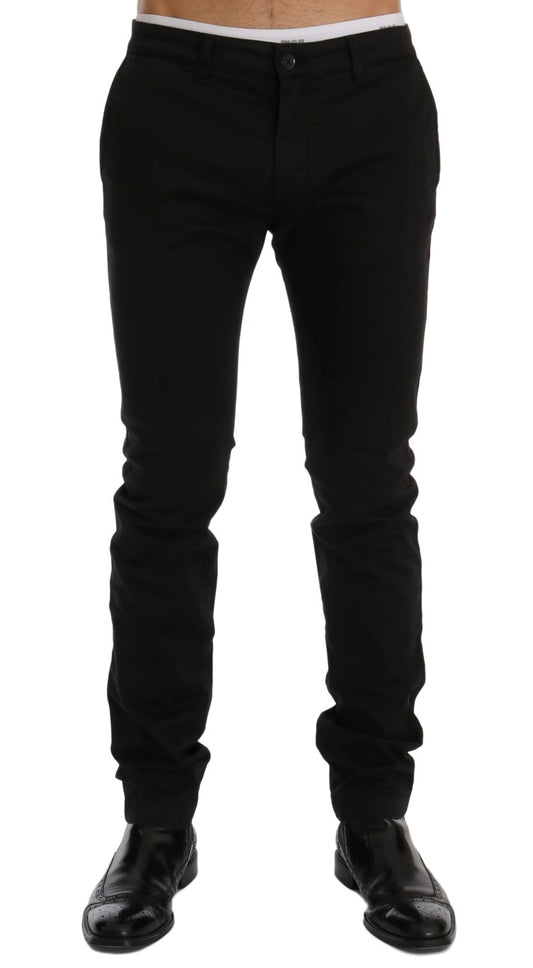 GF Ferre Black Cotton Stretch Chinos Pants GF Ferre