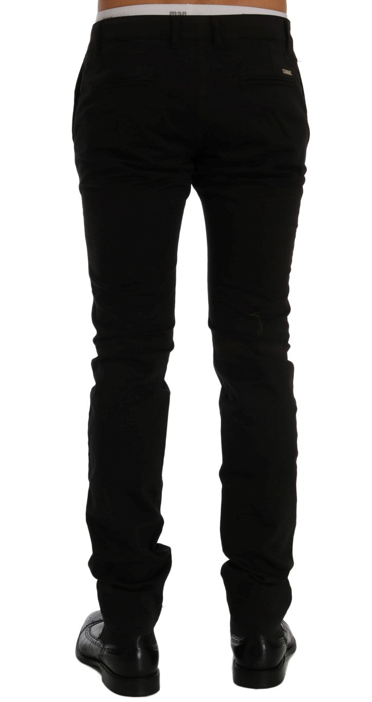 GF Ferre Black Cotton Stretch Chinos Pants GF Ferre
