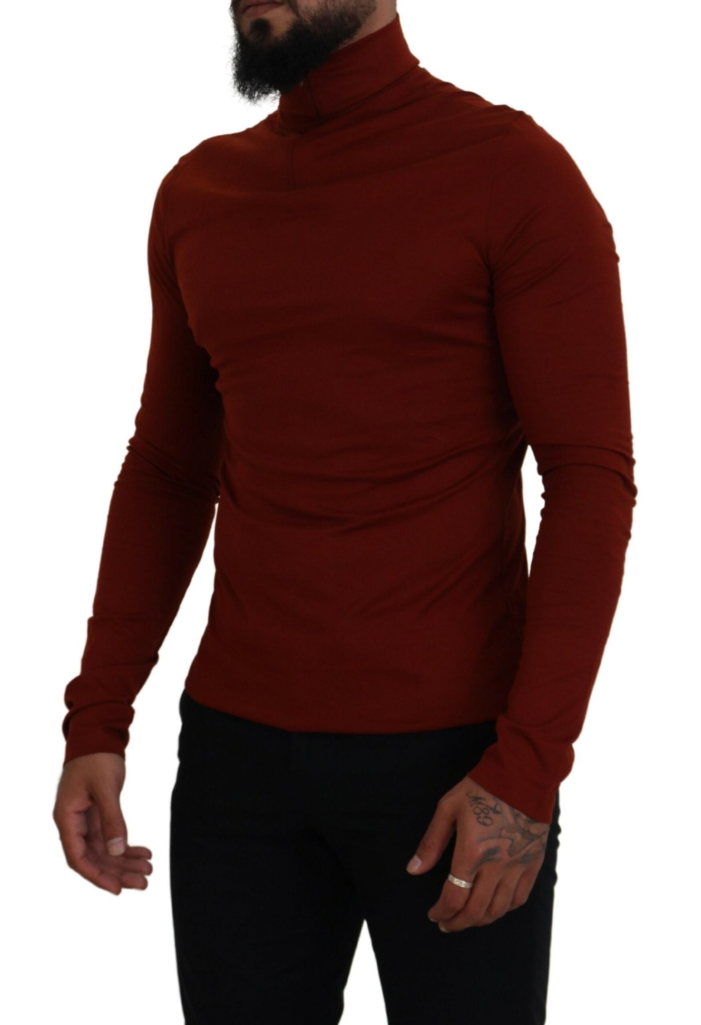 Dolce & Gabbana Maroon Cotton Turtle Neck Zip Sweater Dolce & Gabbana
