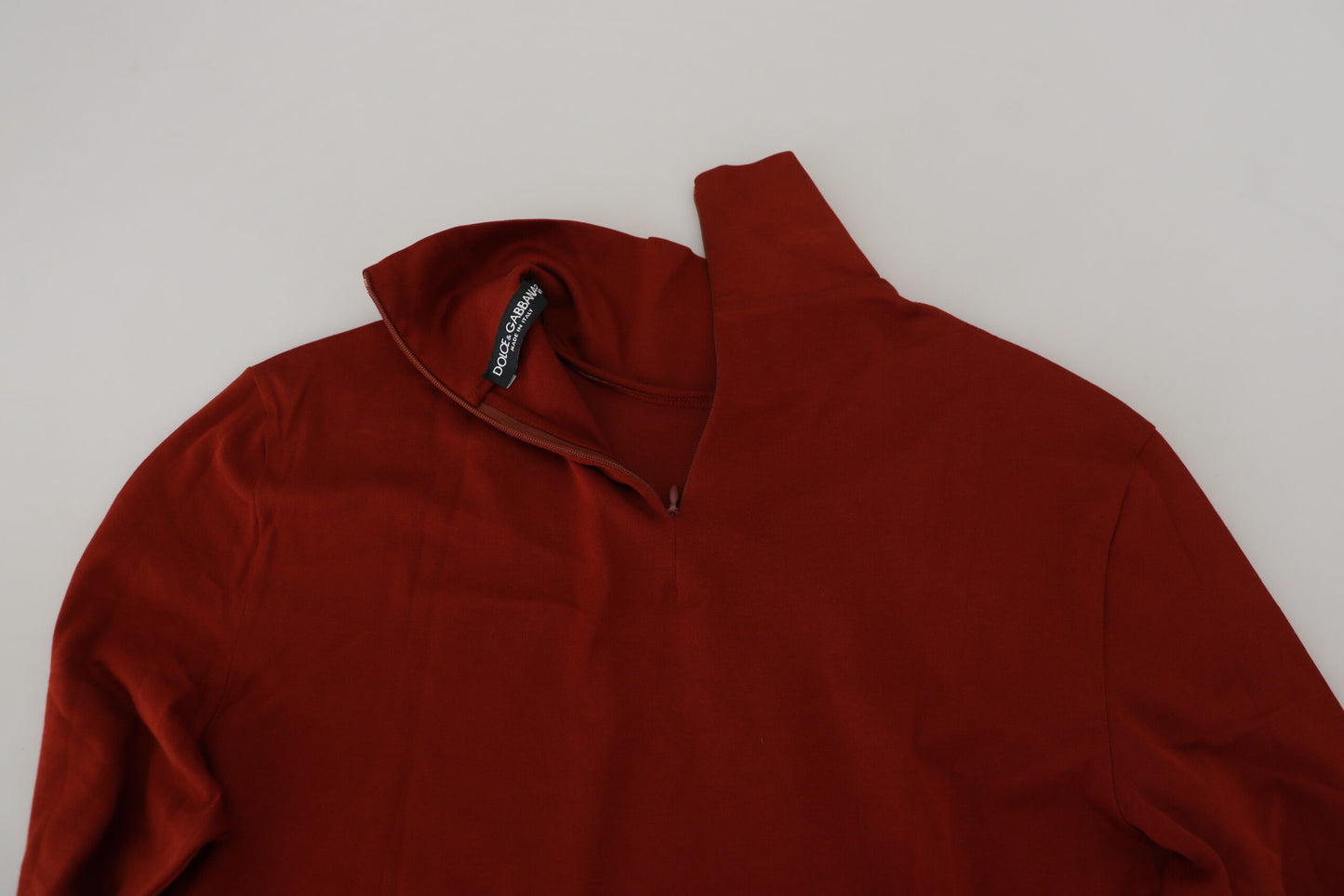 Dolce & Gabbana Maroon Cotton Turtle Neck Zip Sweater Dolce & Gabbana
