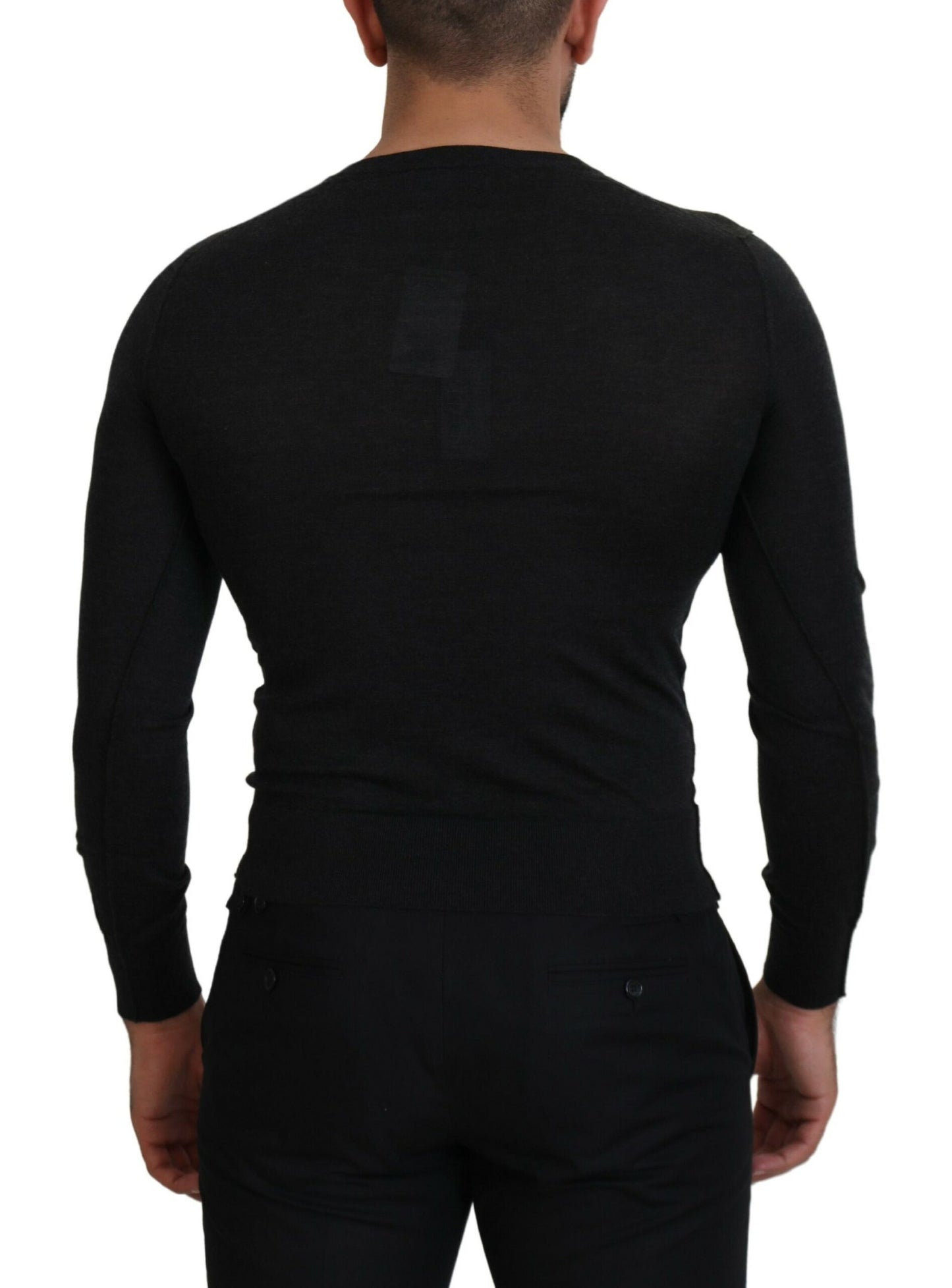 Dolce & Gabbana Gray Cashmere V-neck Gold Heart Sweater Dolce & Gabbana