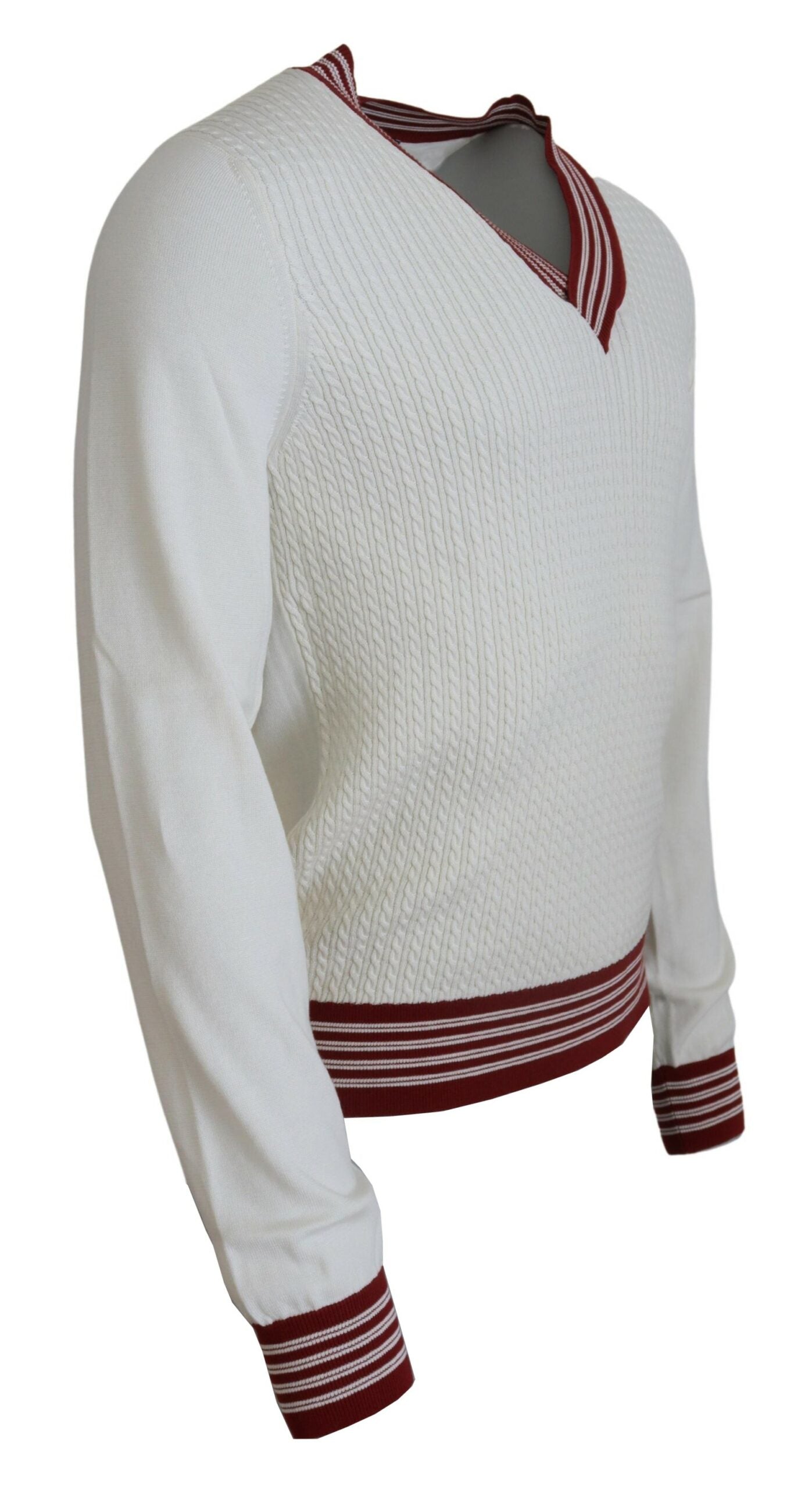Dolce & Gabbana White Red Knitted V-neck Pullover Sweater Dolce & Gabbana
