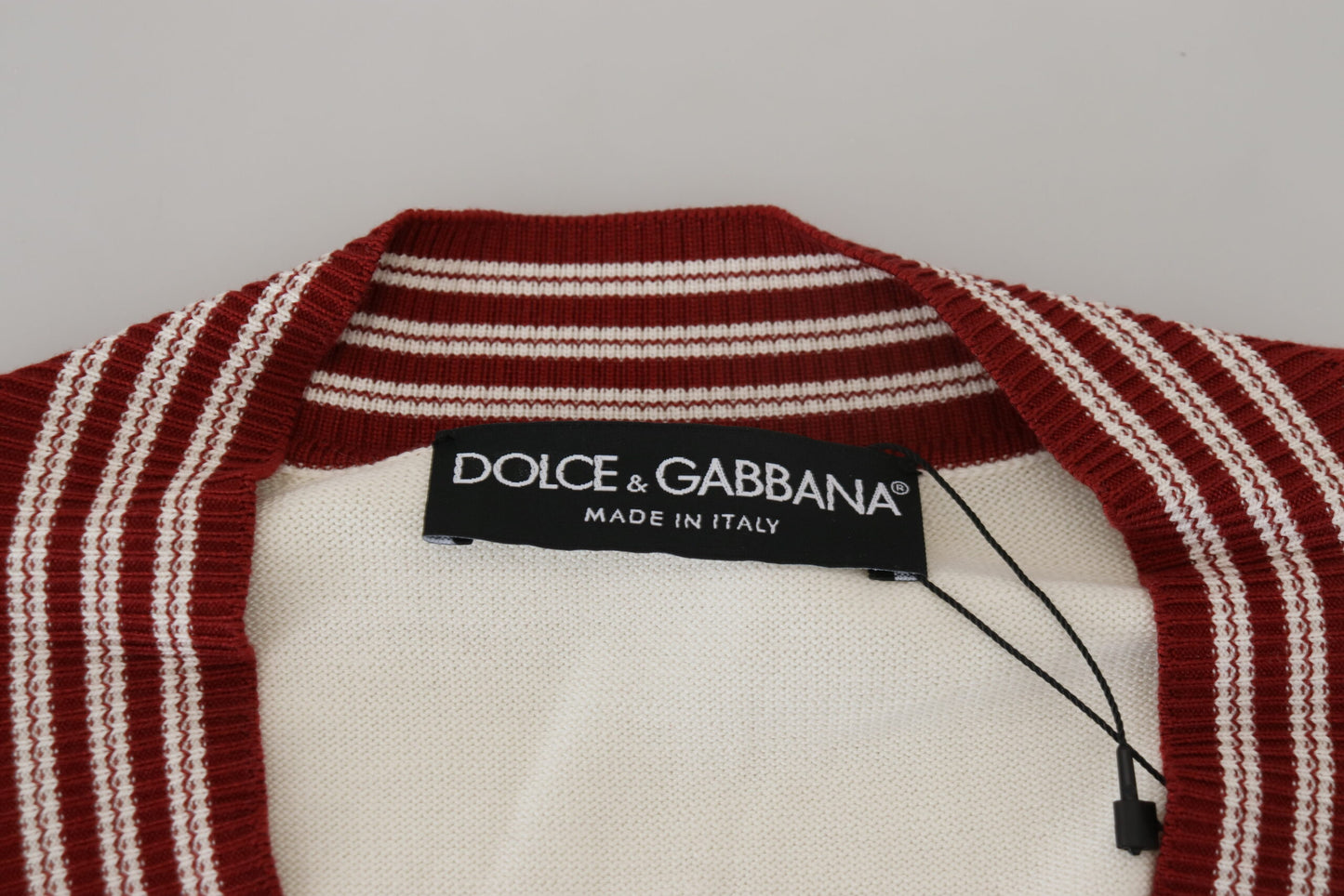 Dolce & Gabbana White Red Knitted V-neck Pullover Sweater Dolce & Gabbana