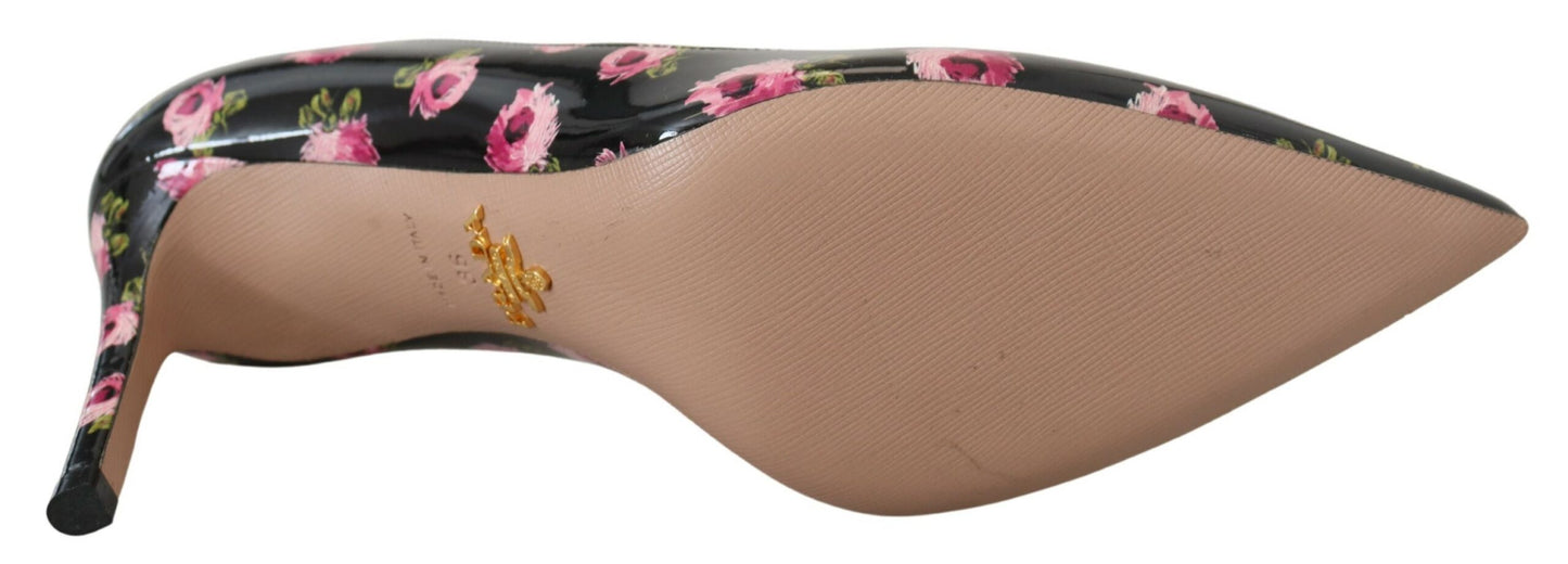 Prada Black Leather Floral Heels Stilettos Pumps Prada