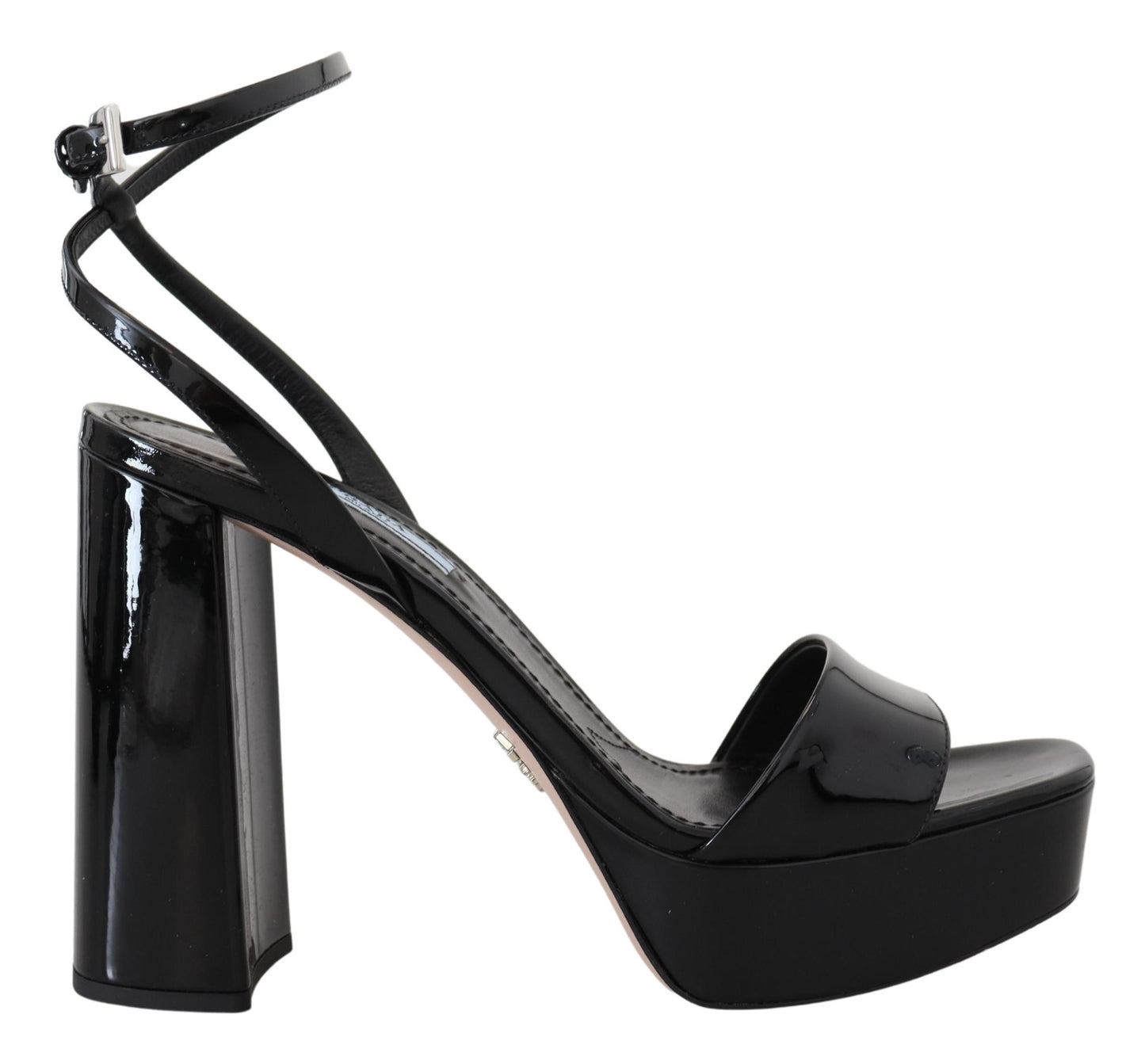 Prada Black Patent Sandals Ankle Strap Heels Leather Prada