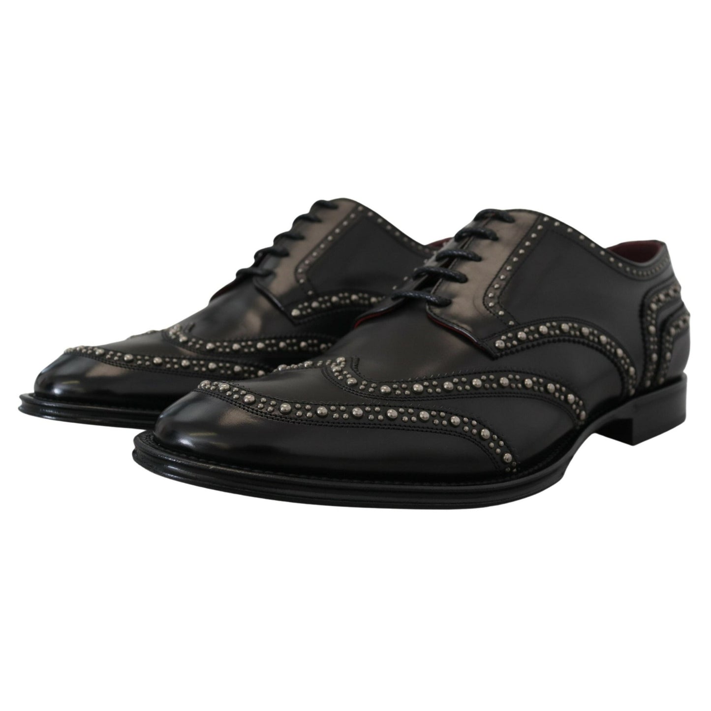 Dolce & Gabbana Black Leather Derby Dress Studded Shoes