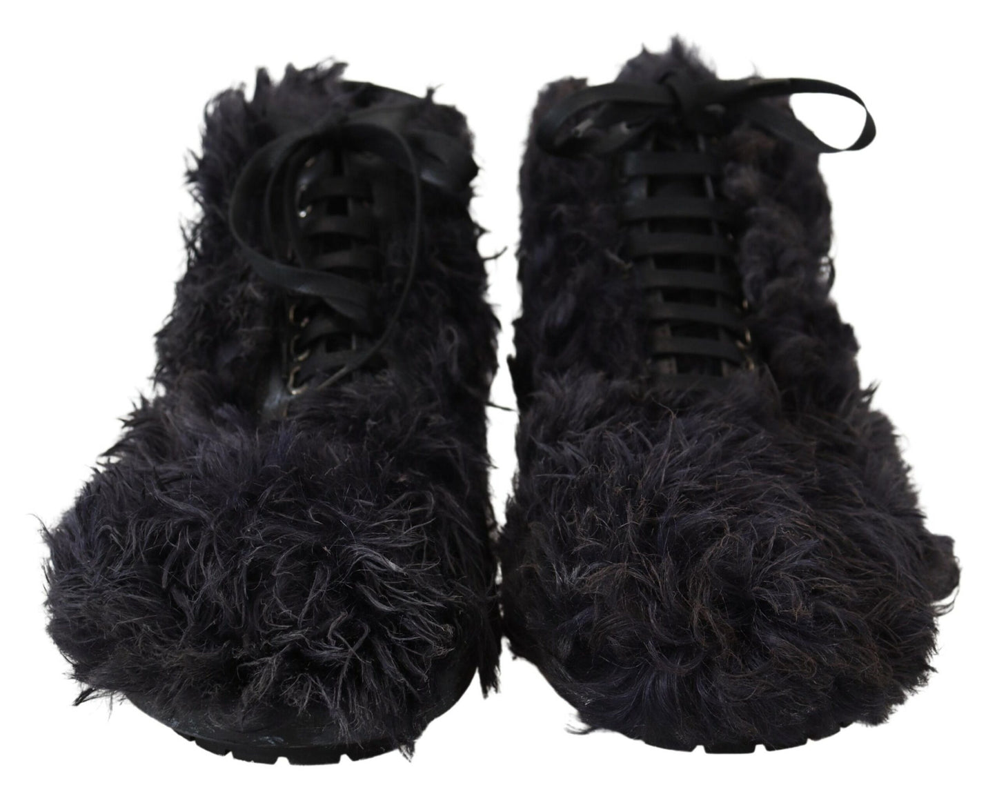 Dolce & Gabbana Black Leather Combat Shearling Boots Shoes Dolce & Gabbana