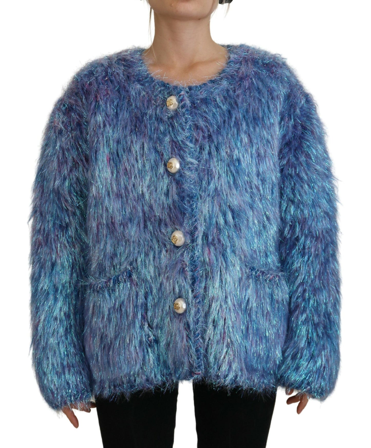 Dolce & Gabbana Multicolor Polyester Fringes Coat Jacket Dolce & Gabbana