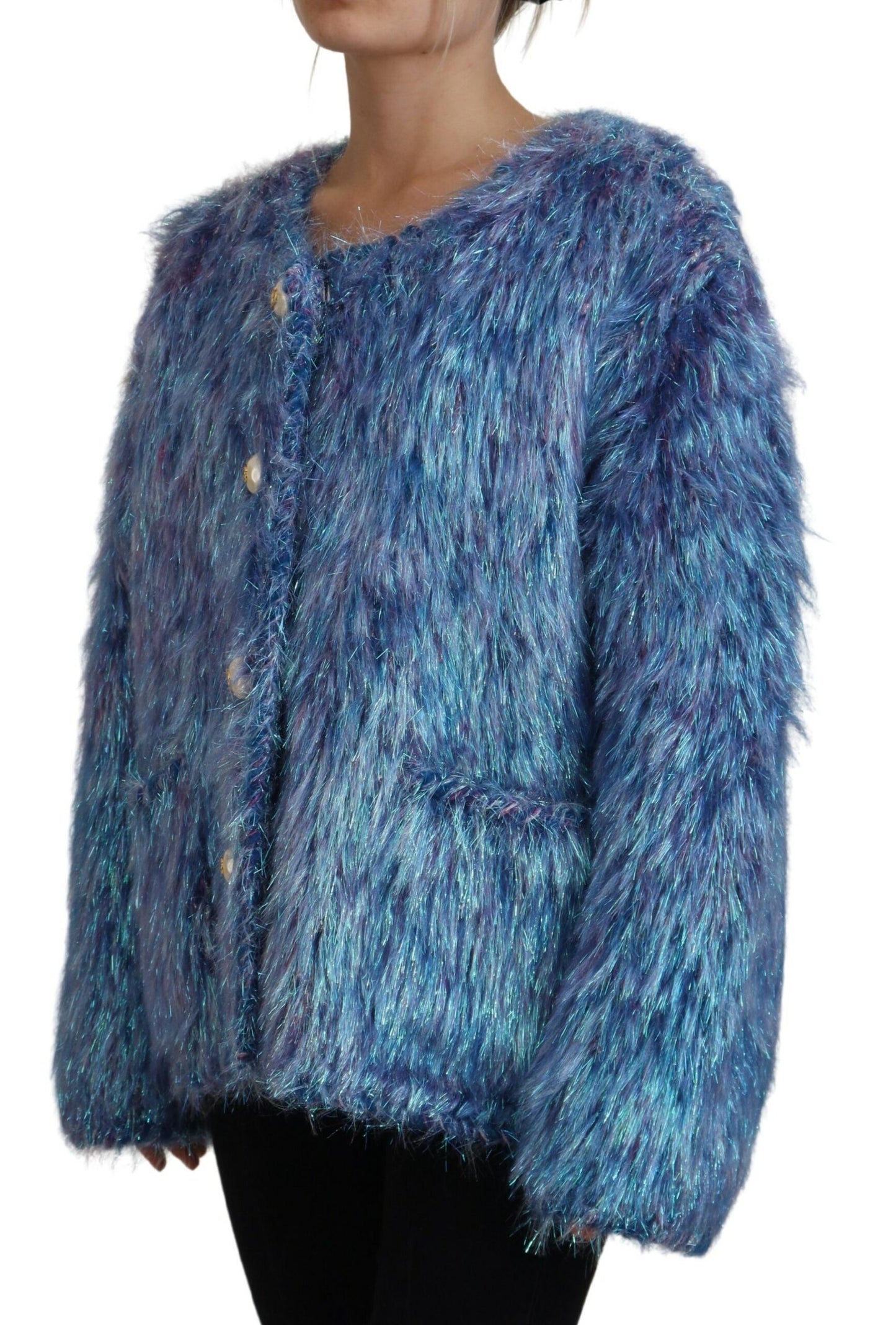 Dolce & Gabbana Multicolor Polyester Fringes Coat Jacket Dolce & Gabbana