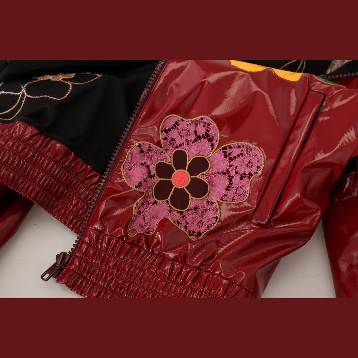 Dolce & Gabbana Maroon Floral Full Zip Polyester Women Jacket