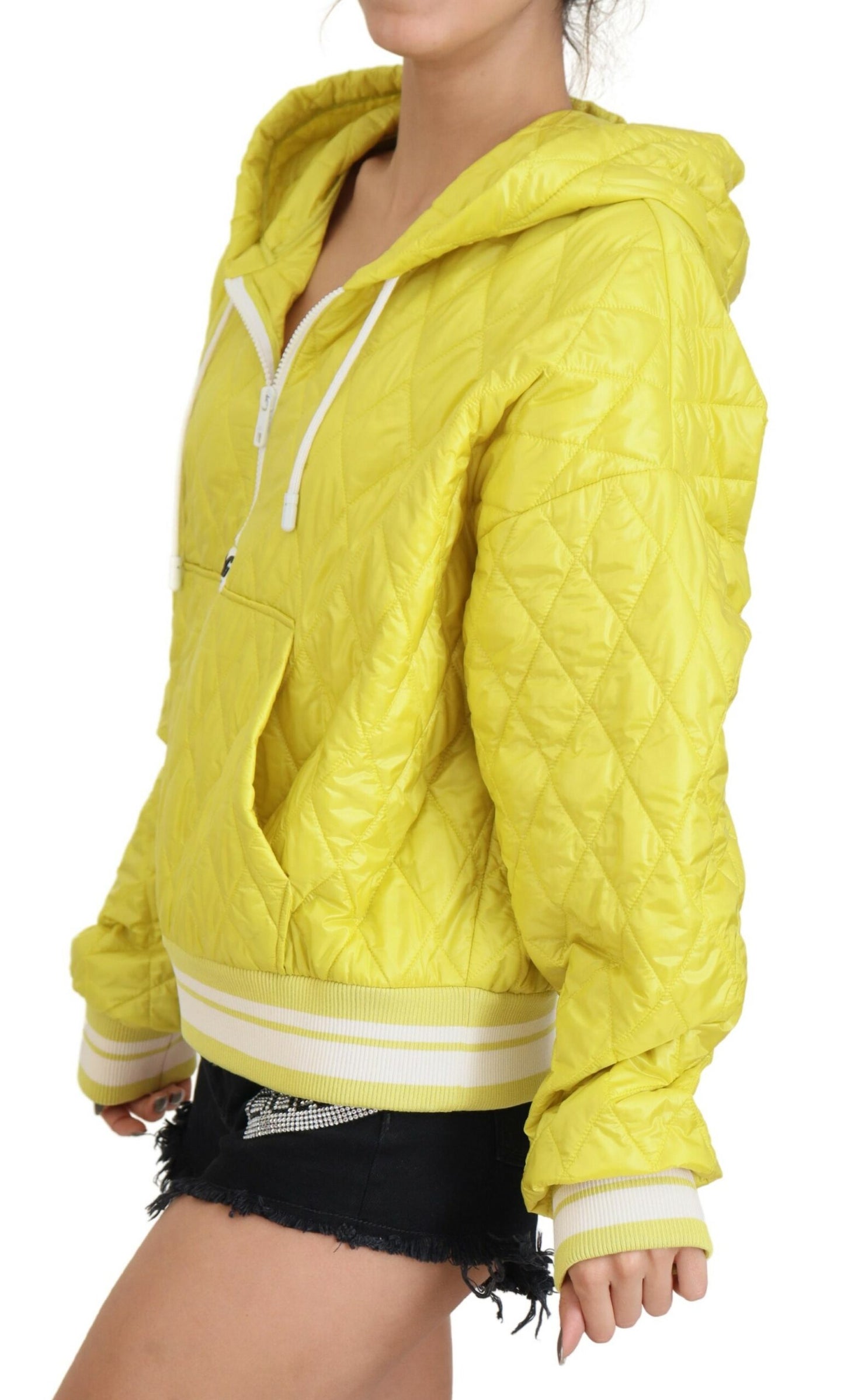 Dolce & Gabbana Yellow Nylon Quilted Hooded Pullover Jacket Dolce & Gabbana