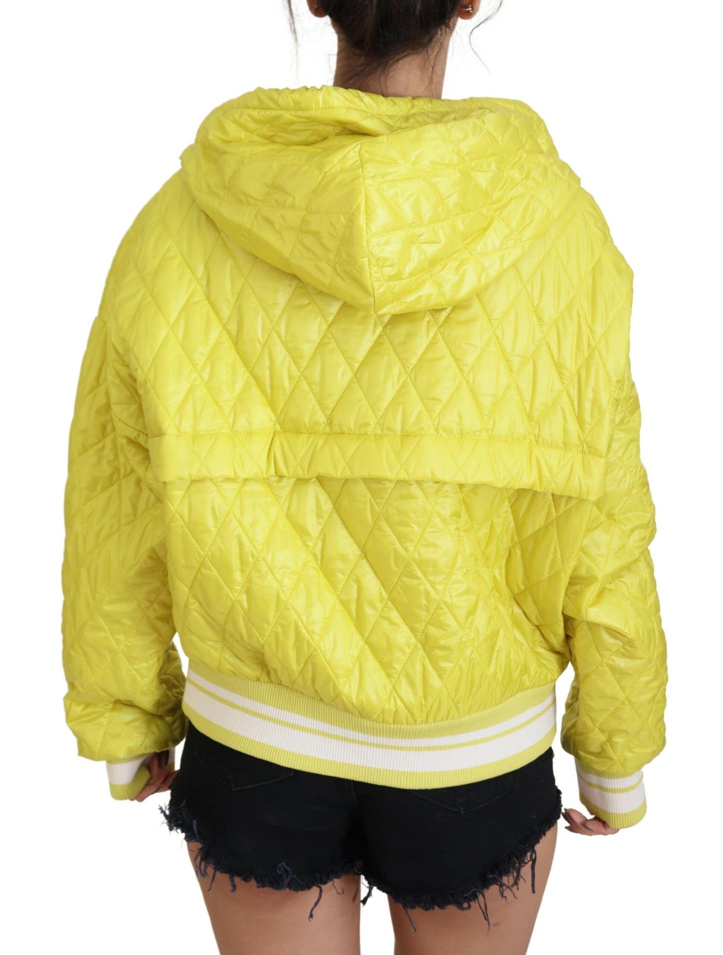 Dolce & Gabbana Yellow Nylon Quilted Hooded Pullover Jacket Dolce & Gabbana