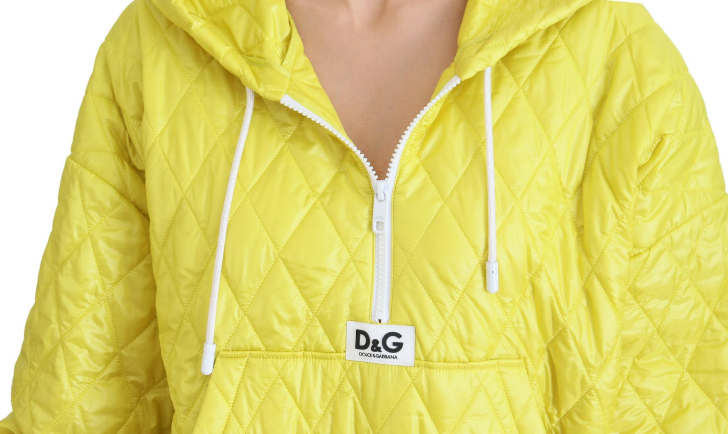 Dolce & Gabbana Yellow Nylon Quilted Hooded Pullover Jacket Dolce & Gabbana