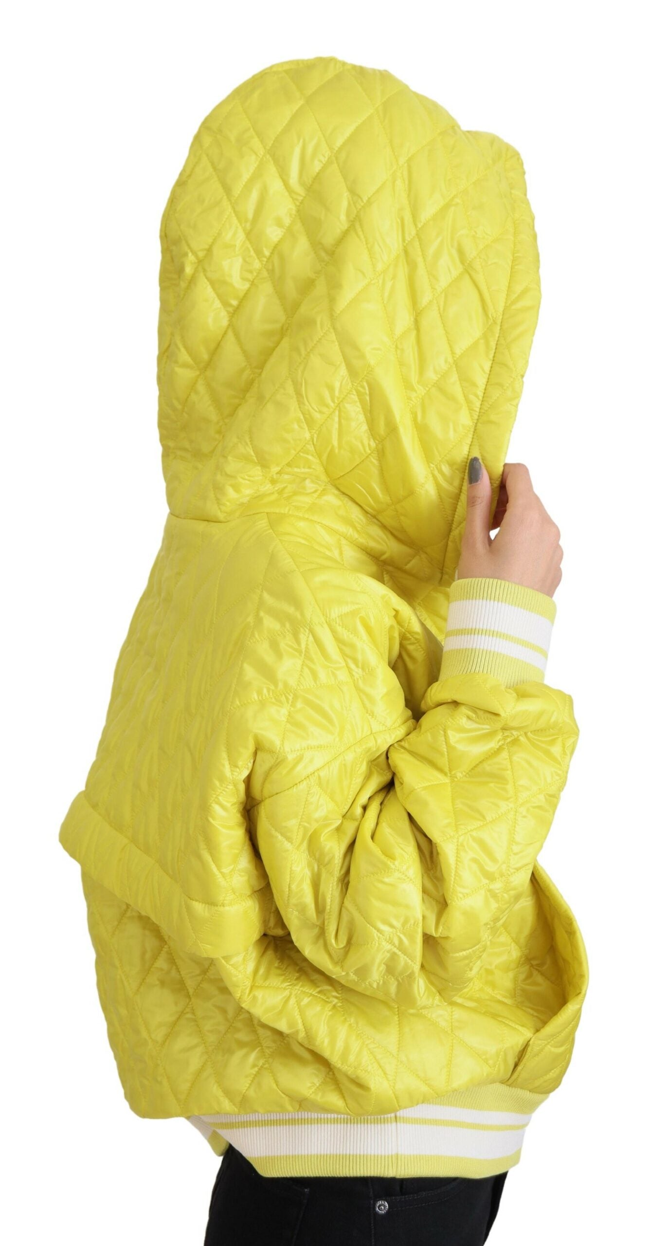 Dolce & Gabbana Yellow Nylon Quilted Hooded Pullover Jacket Dolce & Gabbana