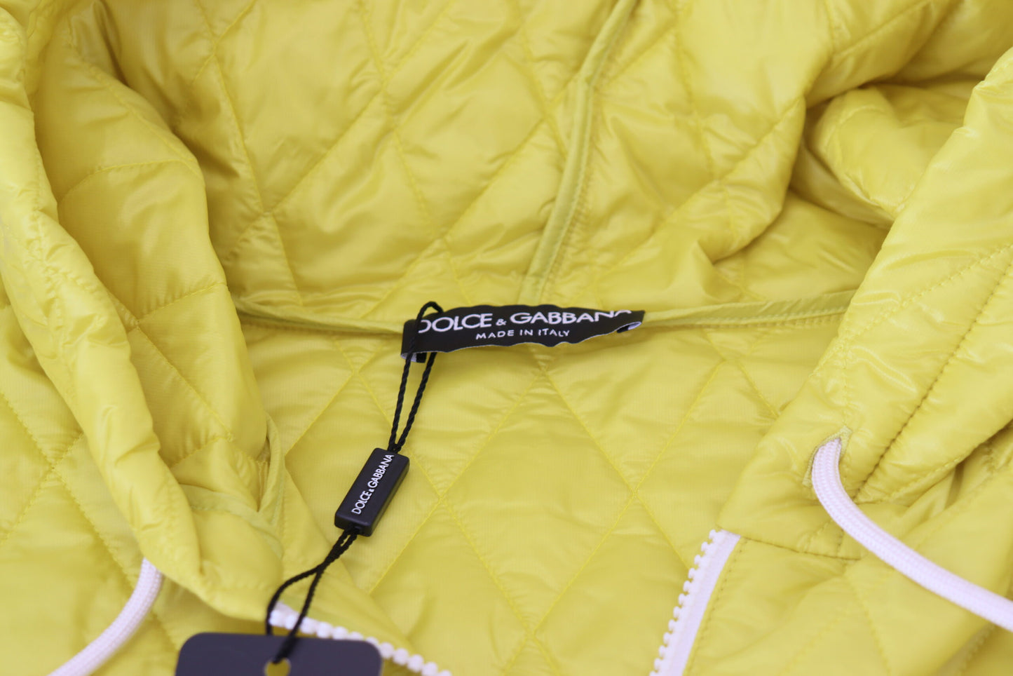 Dolce & Gabbana Yellow Nylon Quilted Hooded Pullover Jacket Dolce & Gabbana