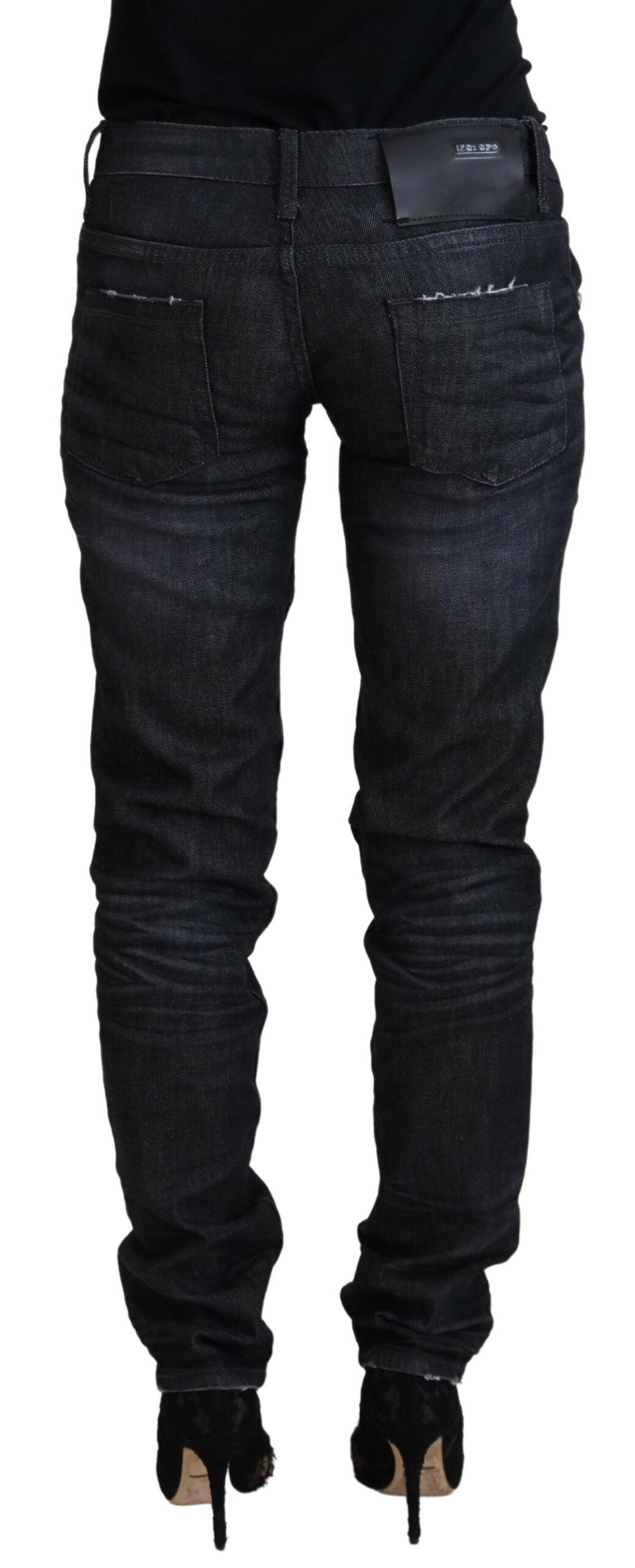 Acht Black Cotton Low Waist Slim Fit Women Casual Denim Jeans Acht