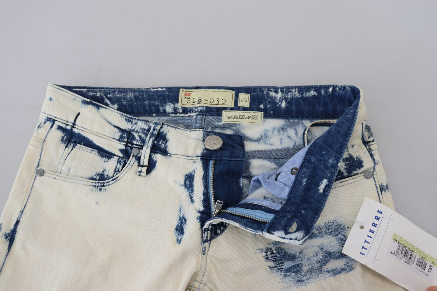Acht White Blue Cotton Skinny Women Tattered Denim Jeans Acht