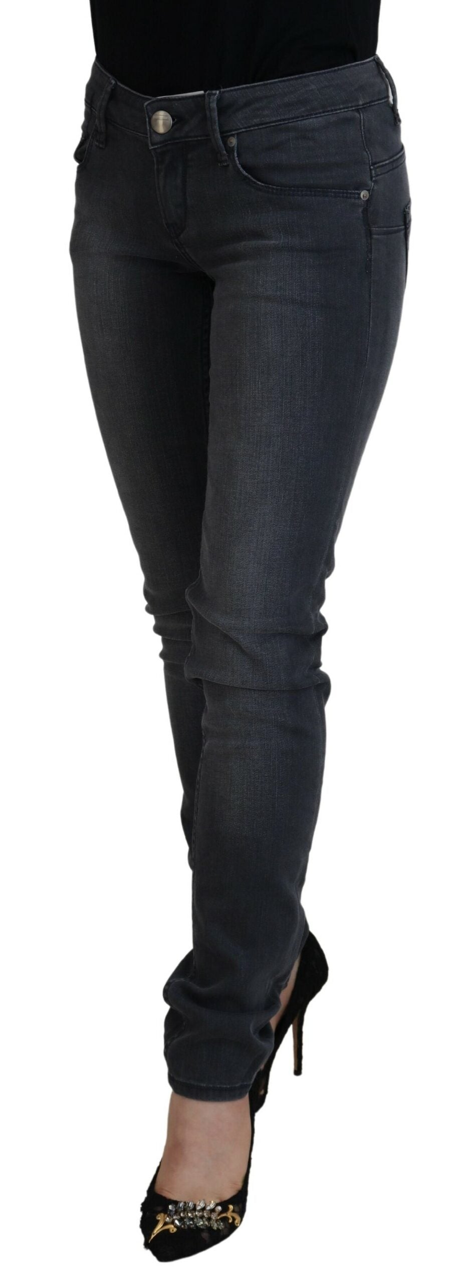 Acht Gray Cotton Skinny Low Waist Women Casual Denim Jeans Acht