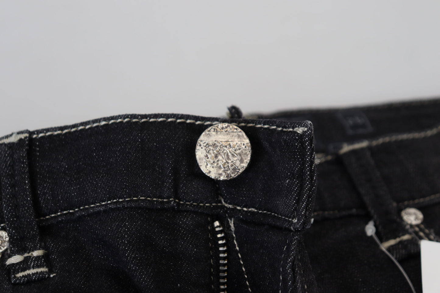 Acht Black Washed Mid Waist Tapered Women Casual Denim Jeans Acht