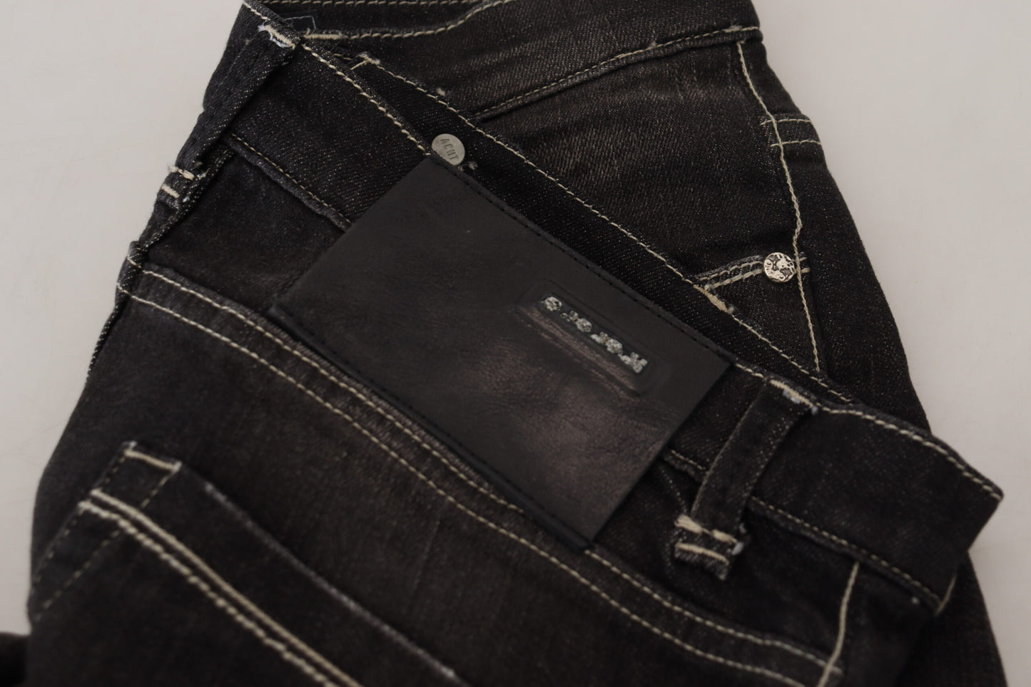 Acht Black Washed Mid Waist Tapered Women Casual Denim Jeans Acht