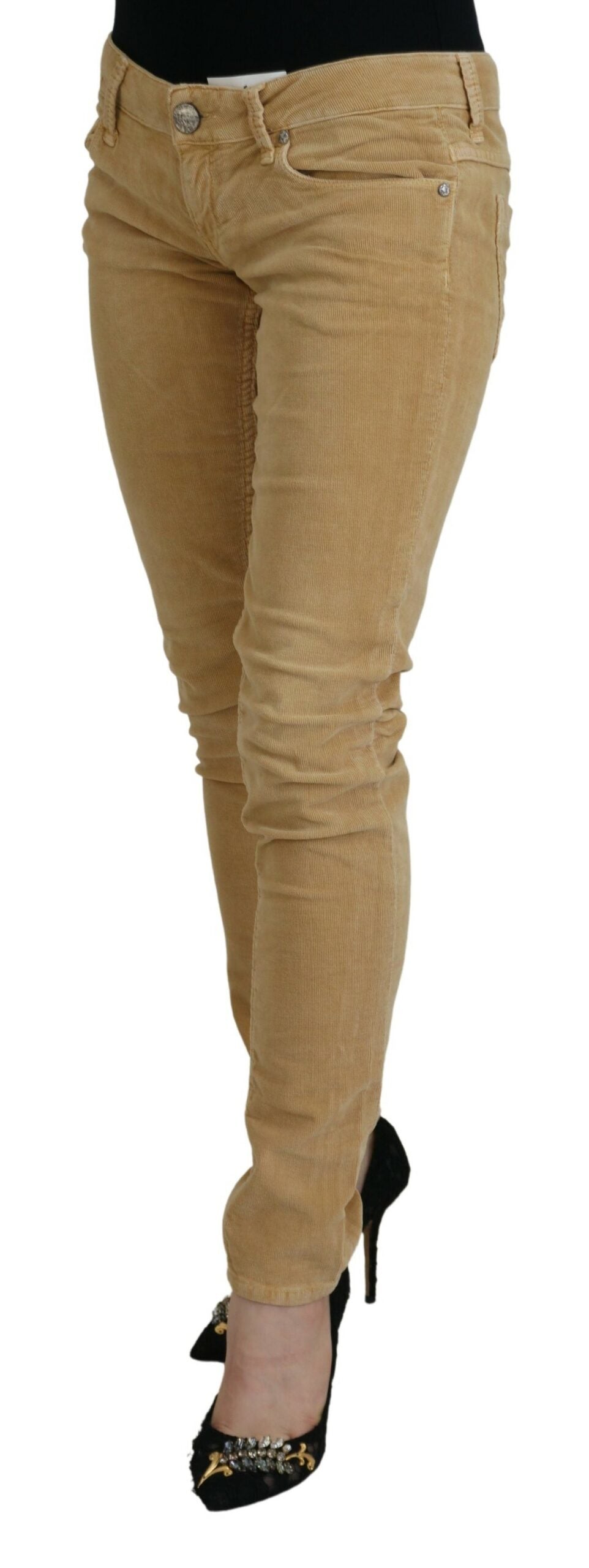 Acht Brown Cotton Corduroy Low Waist Women Casual Jeans Acht