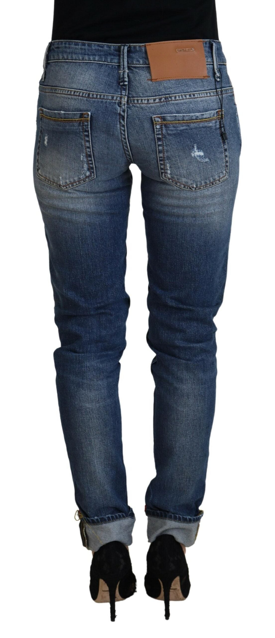 Acht Blue Washed Cotton Low Waist Women Casual Jeans Acht