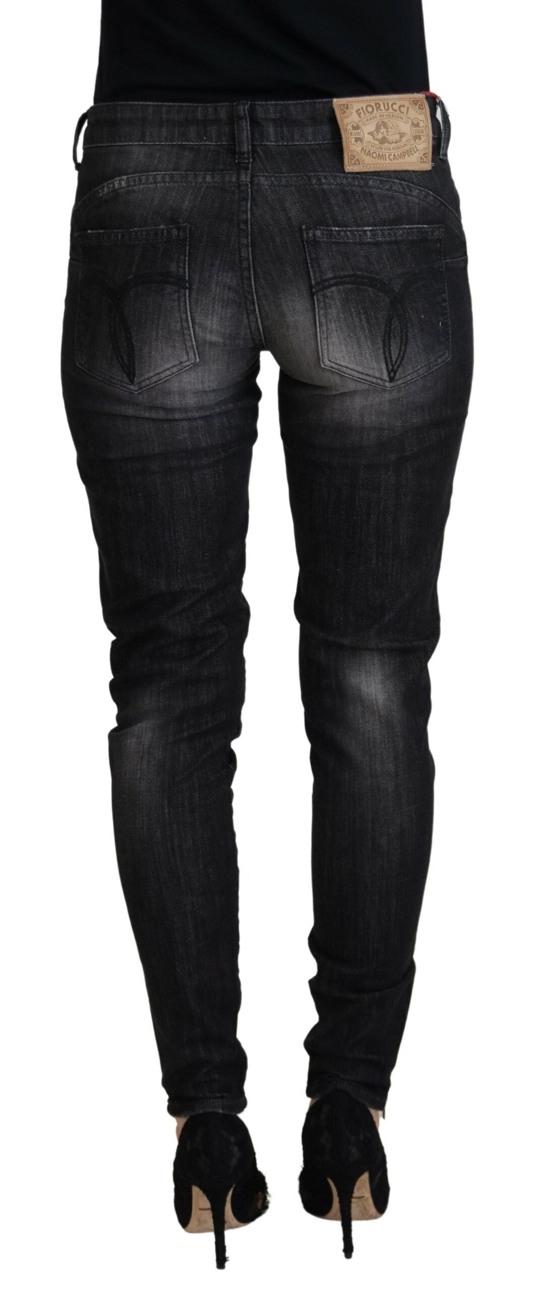 Fiorucci Black Cotton Low Waist Skinny Women Casual Jeans Fiorucci