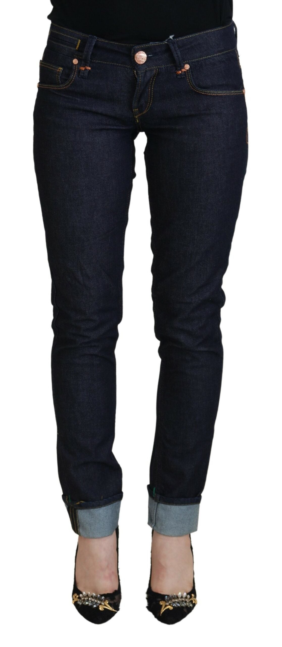 Acht Blue Cotton Low Waist Slim Fit Women Casual Jeans Acht