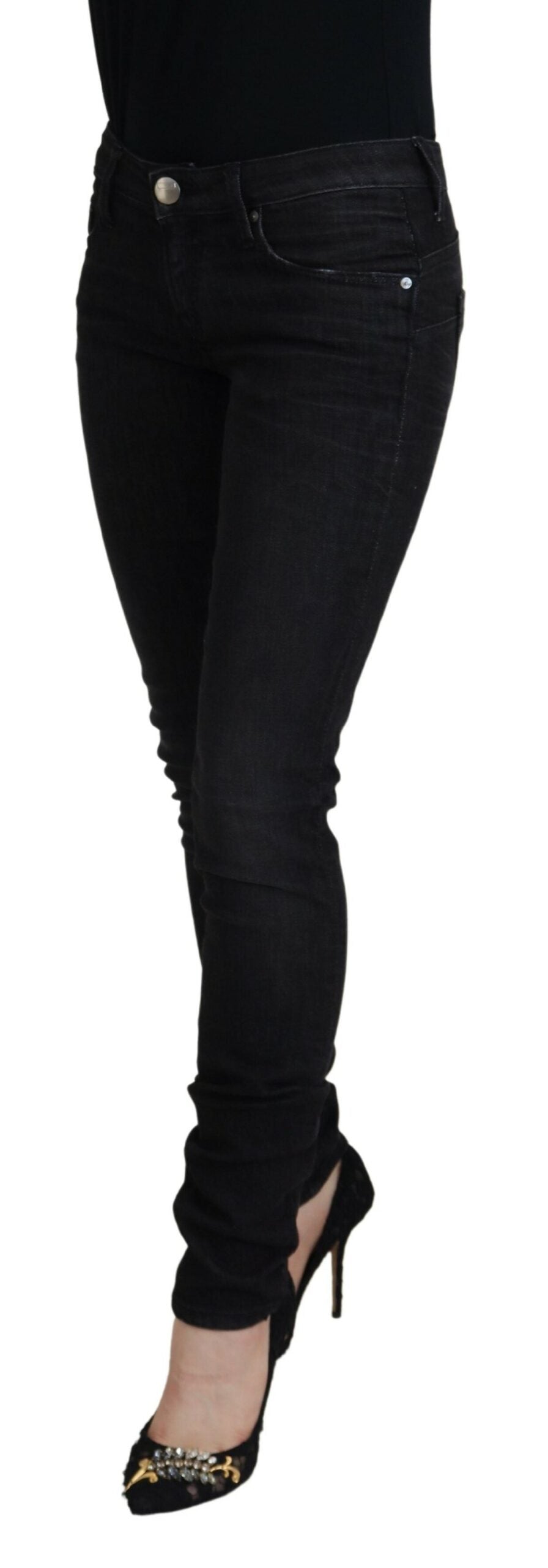 Acht Black Cotton Slim Fit Women Casual Denim Jeans Acht