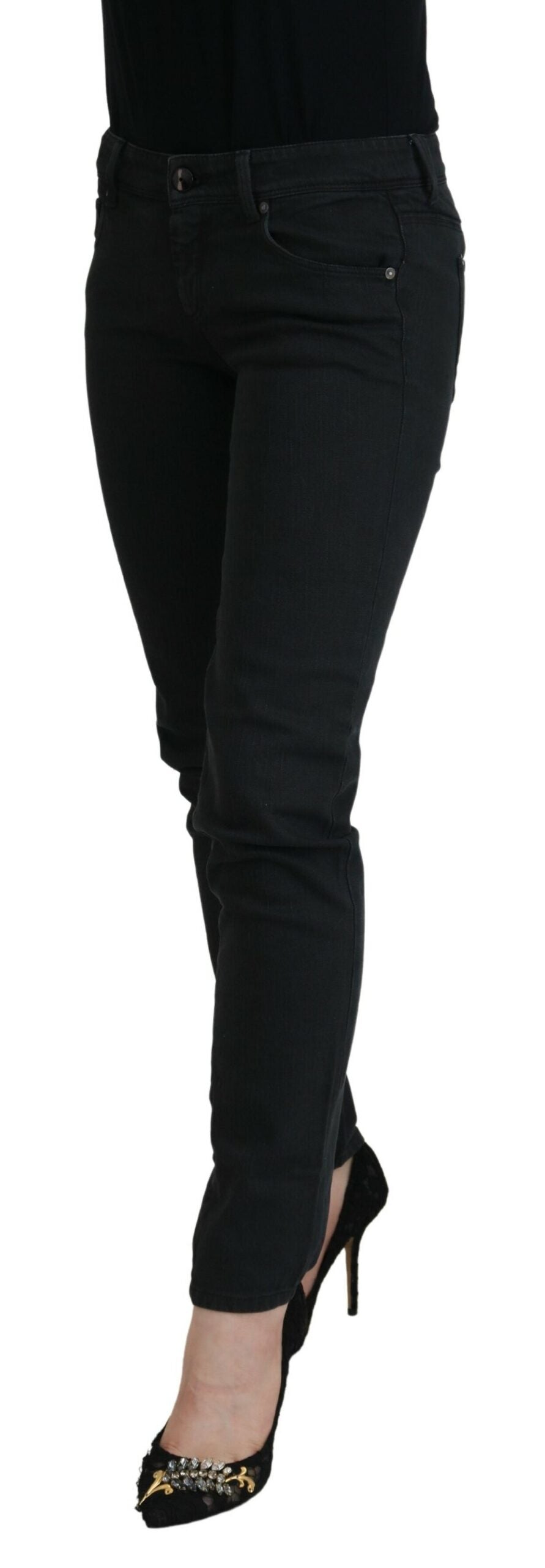 Ermanno Scervino Black Cotton Slim Fit Women Denim Jeans Ermanno Scervino