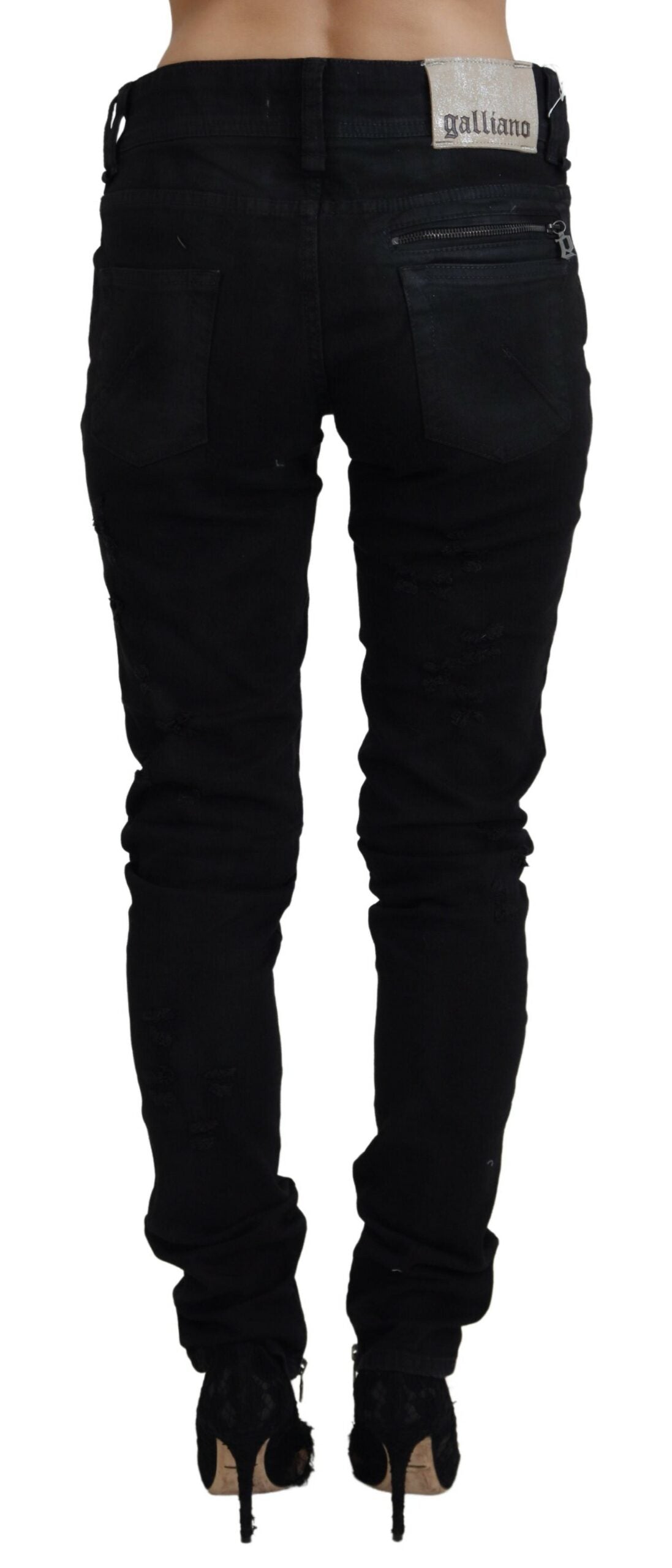John Galliano Black Cotton Mid Waist Skinny Slim Fit Denim Jeans John Galliano